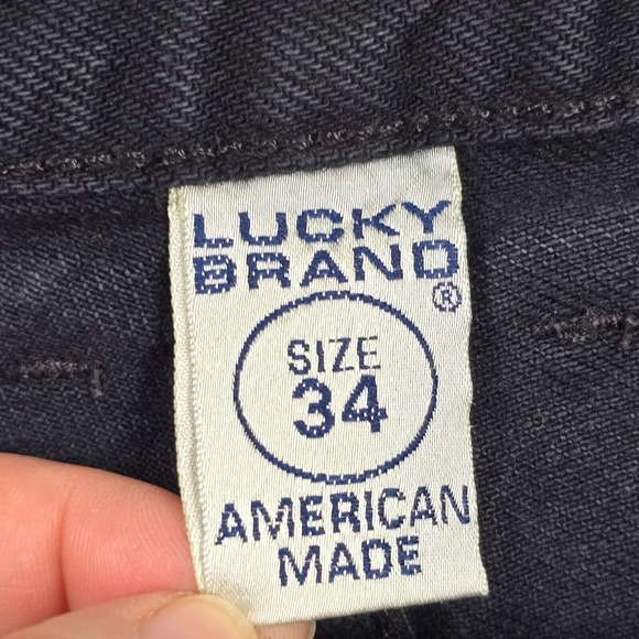 Lucky Brand Mens Black Dungarees 34 (Fits 31x33) Relaxed Tapered USA Vintage Fit - Picture 4 of 13